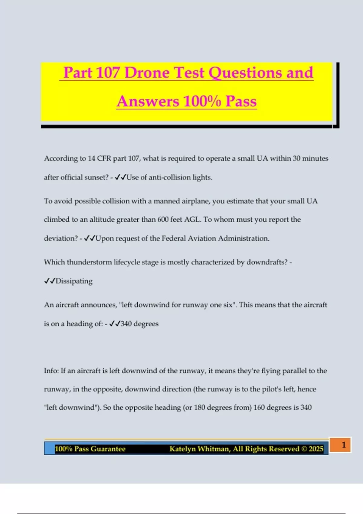 Part 107 Drone Test Questions and Answers 100% Pass - FAA - Stuvia US