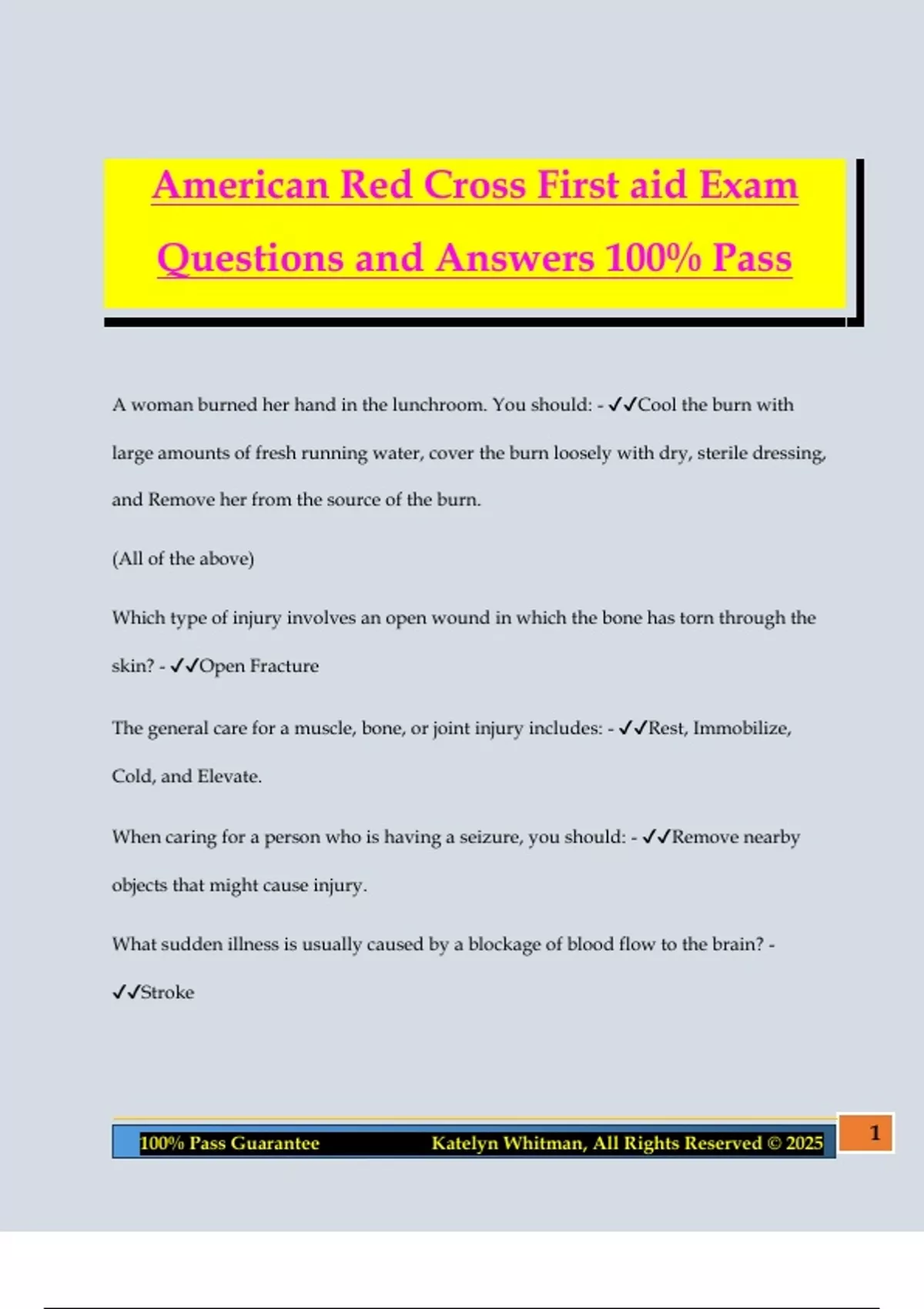 First Aid/CPR/AED Bundled Exams 2025 Questions and Answers 100% Pass ...