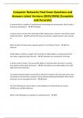 Computer Networks Final Exam Questions and Answers Latest Versions &lpar;2025&sol;2026&rpar; &lpar;Complete and Accurate&rpar;