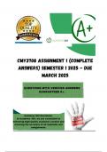 CMY3708 Assignment 1 &lpar;COMPLETE ANSWERS&rpar; Semester 1 2025 - DUE March 2025&semi; 100&percnt; correct solutions and explanations&period; &lbrack;Two answers provided&rsqb;