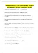 Virginia Driver's Ed Final Questions and Answers Verified 100&percnt; Correct&vert; 2024&sol;2025 Version