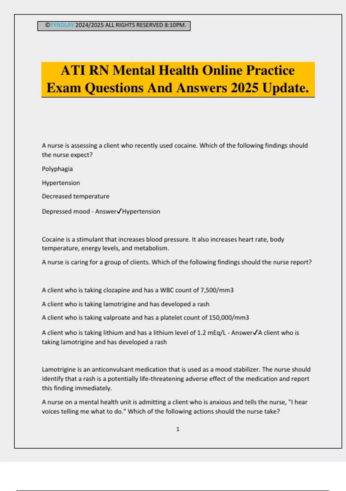 ATI RN Mental Health Online Practice Exam Questions And Answers 2025 ...