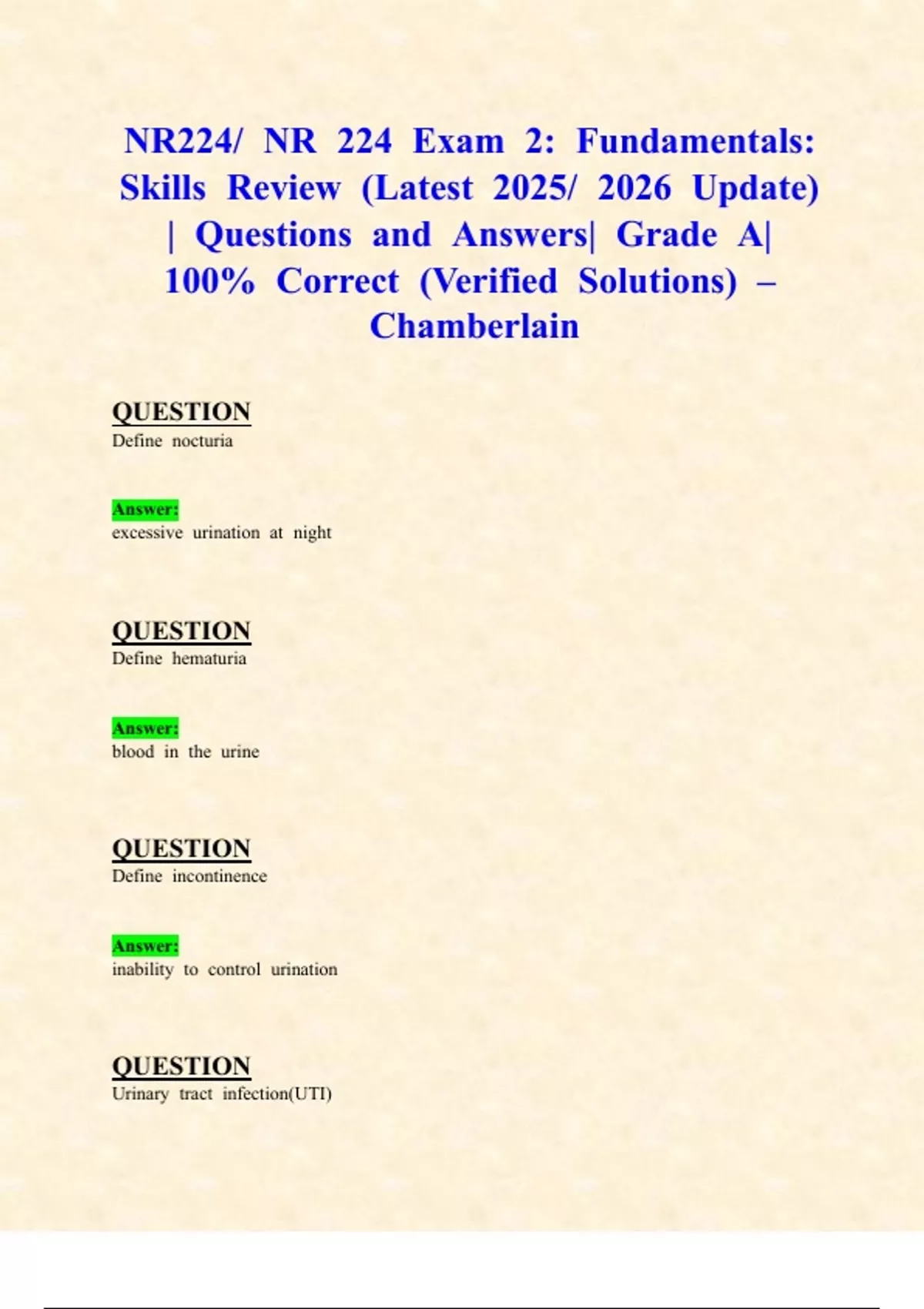 NR224/ NR 224 Exam 2: Fundamentals: Skills Review (Latest 2025/ 2026 ...