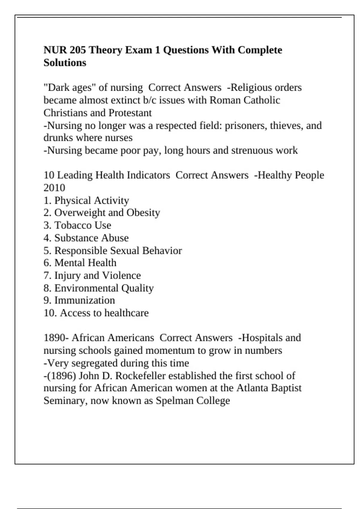NUR 205 Theory Exam 1 Questions With Complete Solutions - NUR 205 ...