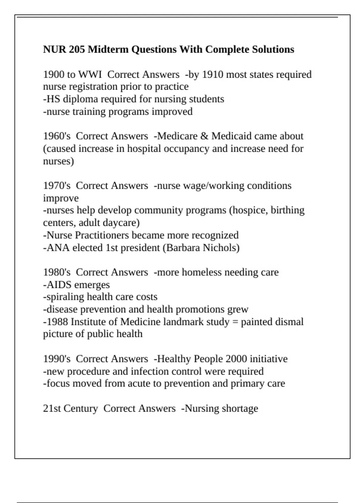 NUR 205 Midterm Questions With Complete Solutions - NUR 205 - Stuvia UK
