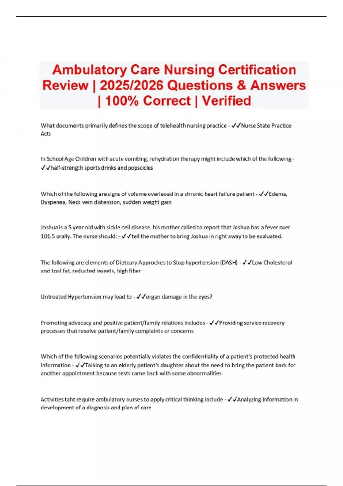 Ambulatory Care Nursing Certification Review 2025/2026 Questions