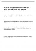 STRAIGHTERLINE AMERICAN GOVERNMENT FINAL EXAM QUESTIONS AND CORRECT ANSWERS
