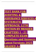 TEST BANK FOR AUDITING & ASSURANCE SERVICES A SYSTEMATIC APPROACH&comma; 12TH EDITION BY MESSIER 