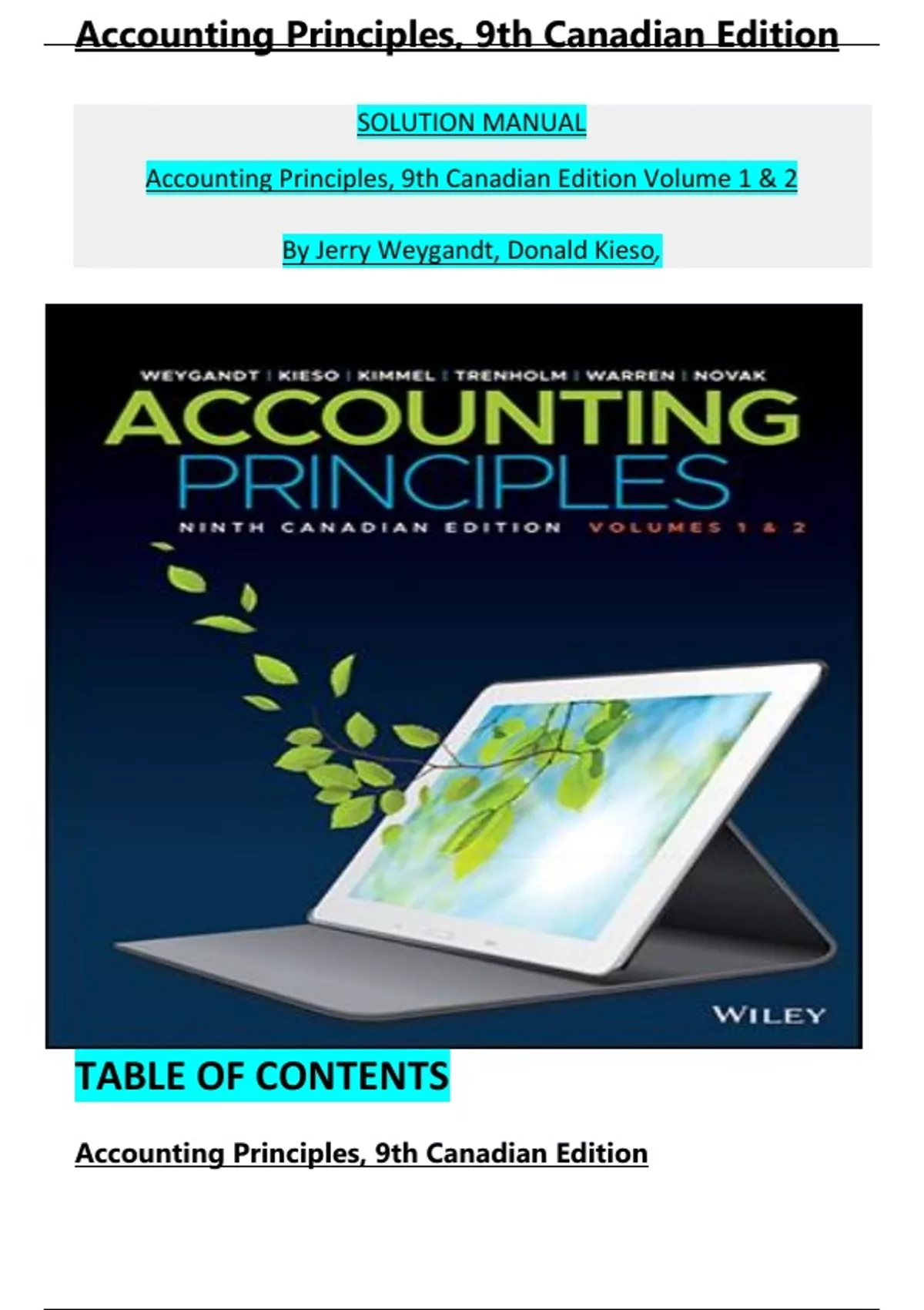 SOLUTION MANUAL Accounting Principles, 9th Canadian Edition Volume 1 ...