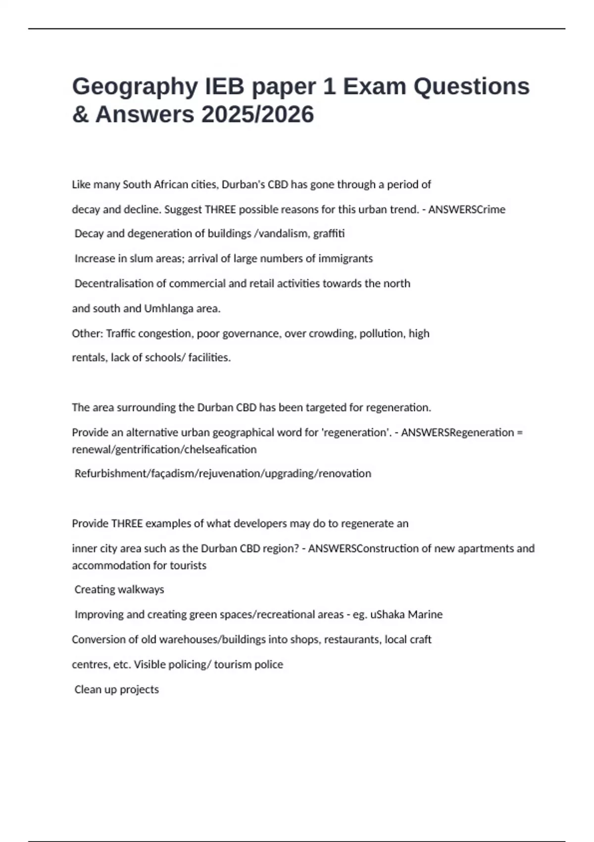 Geography IEB paper 1 Exam Questions & Answers 2025/2026 - Geography ...