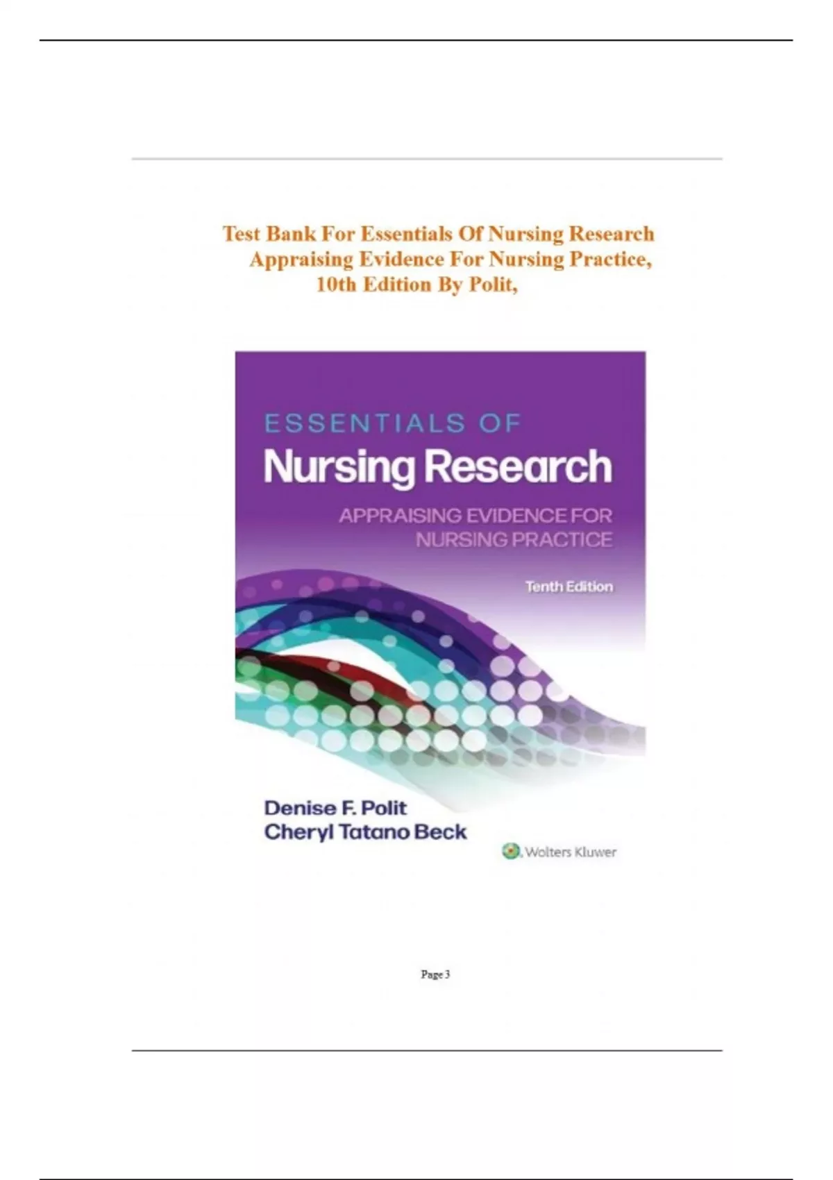 Test Bank for Essentials of Nursing Research Appraising Evidence for ...
