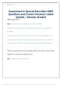 Assessment in Special Educations D003  Questions and Correct Answers&sol; Latest  Update &sol; Already Graded