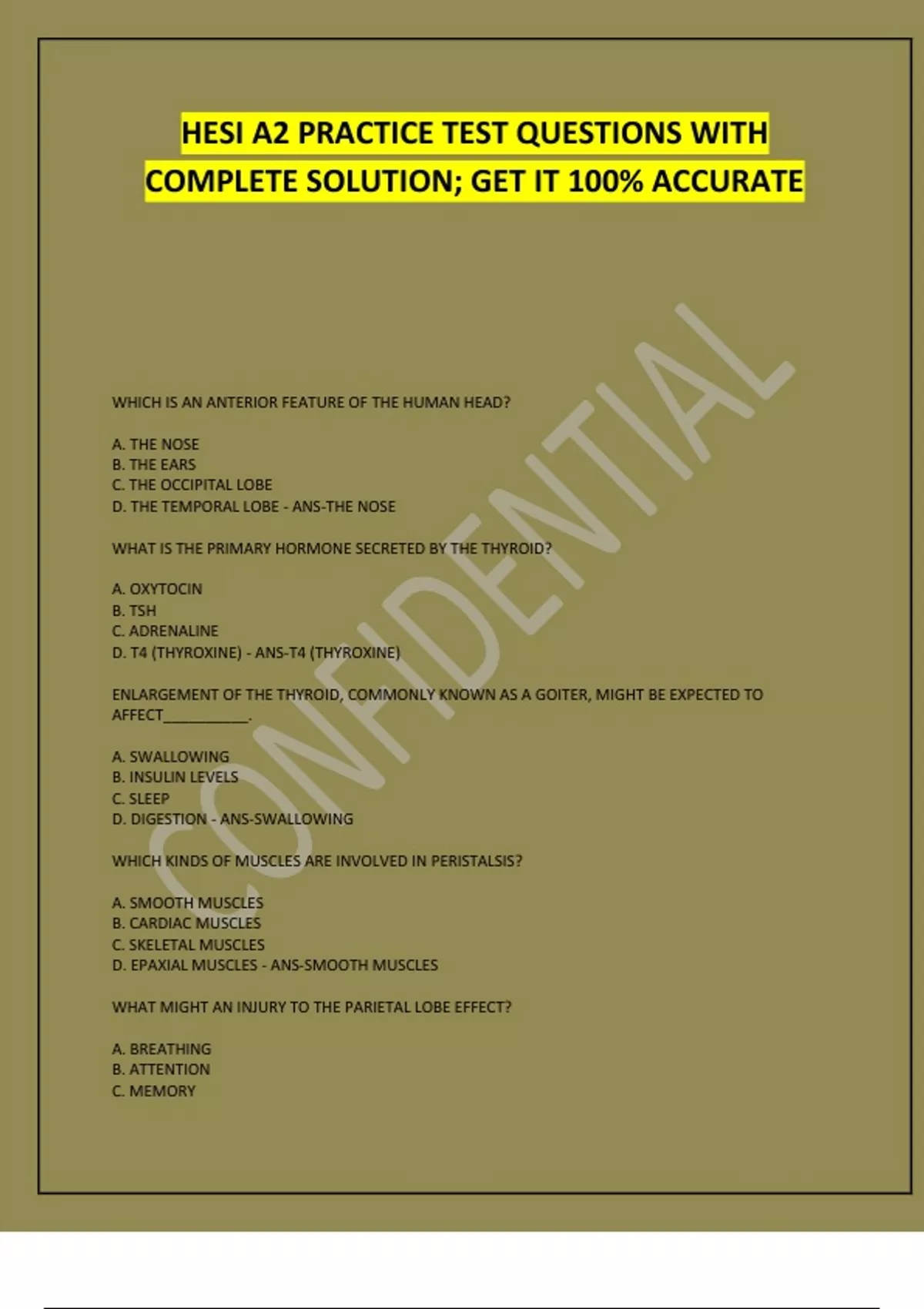 HESI A2 PRACTICE TEST QUESTIONS WITH COMPLETE SOLUTION; GET IT 100% ...