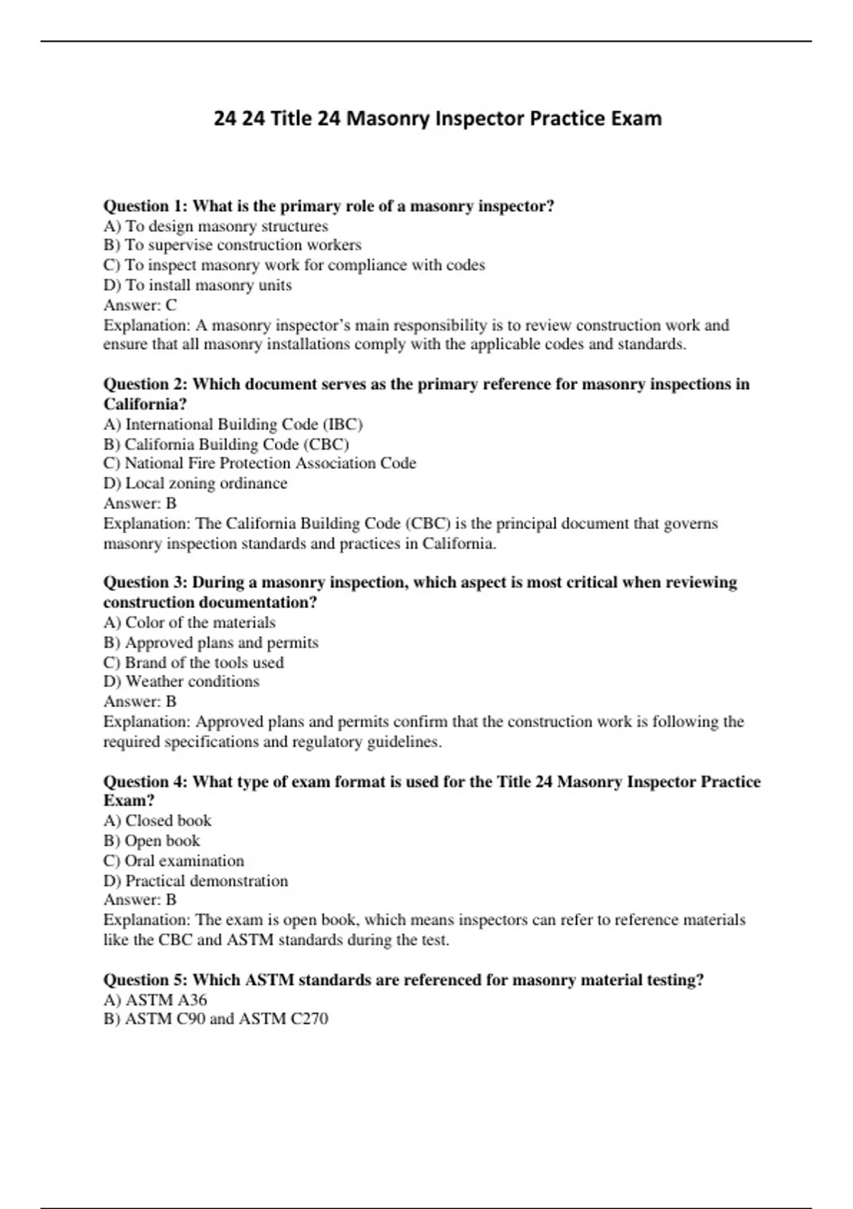 Masonry Practice Problem 24 24 Title 24 Masonry Inspector Practice Exam - Computers - Stuvia US