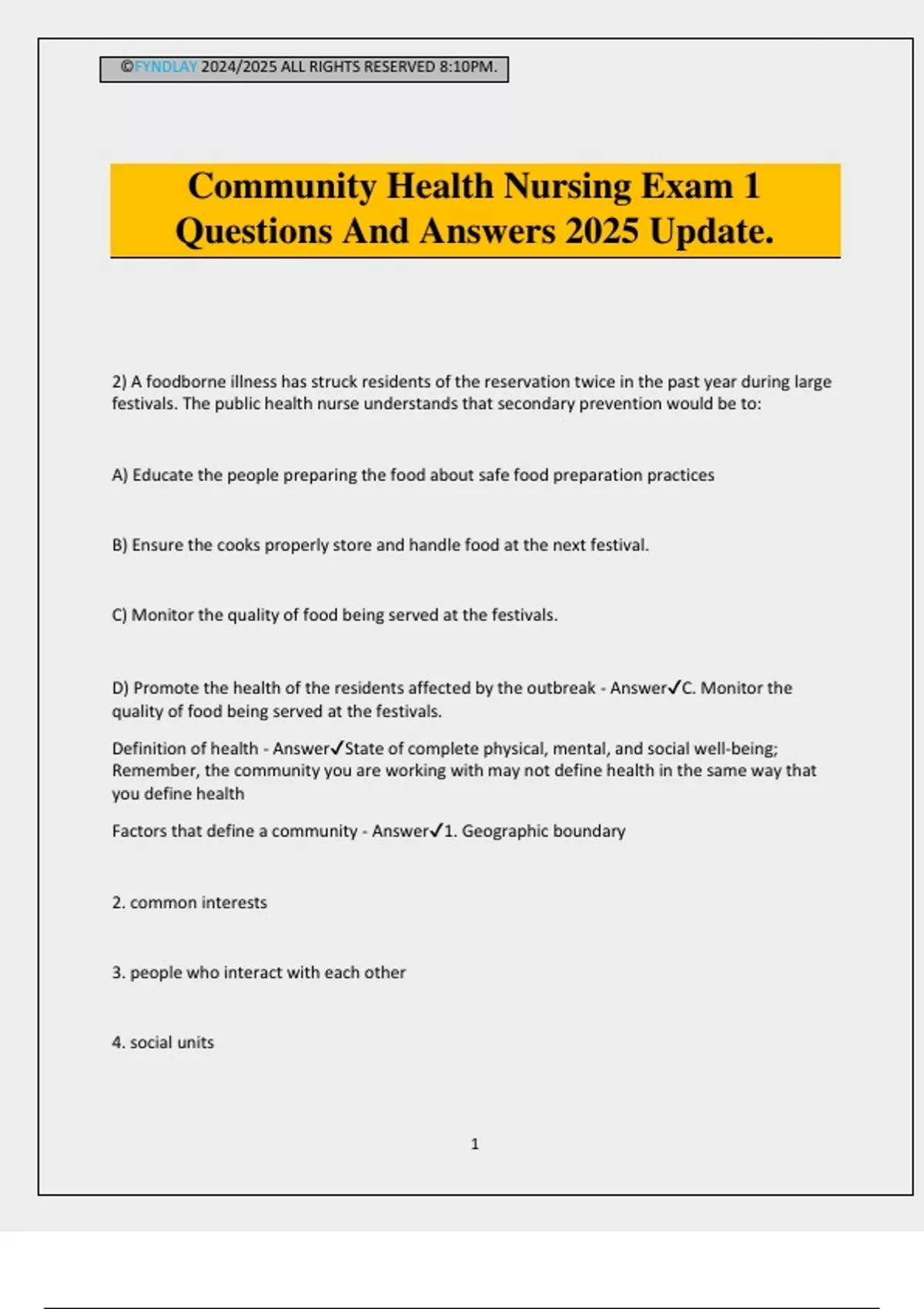 Community Health Nursing Exam 1 Questions And Answers 2025 Update ...