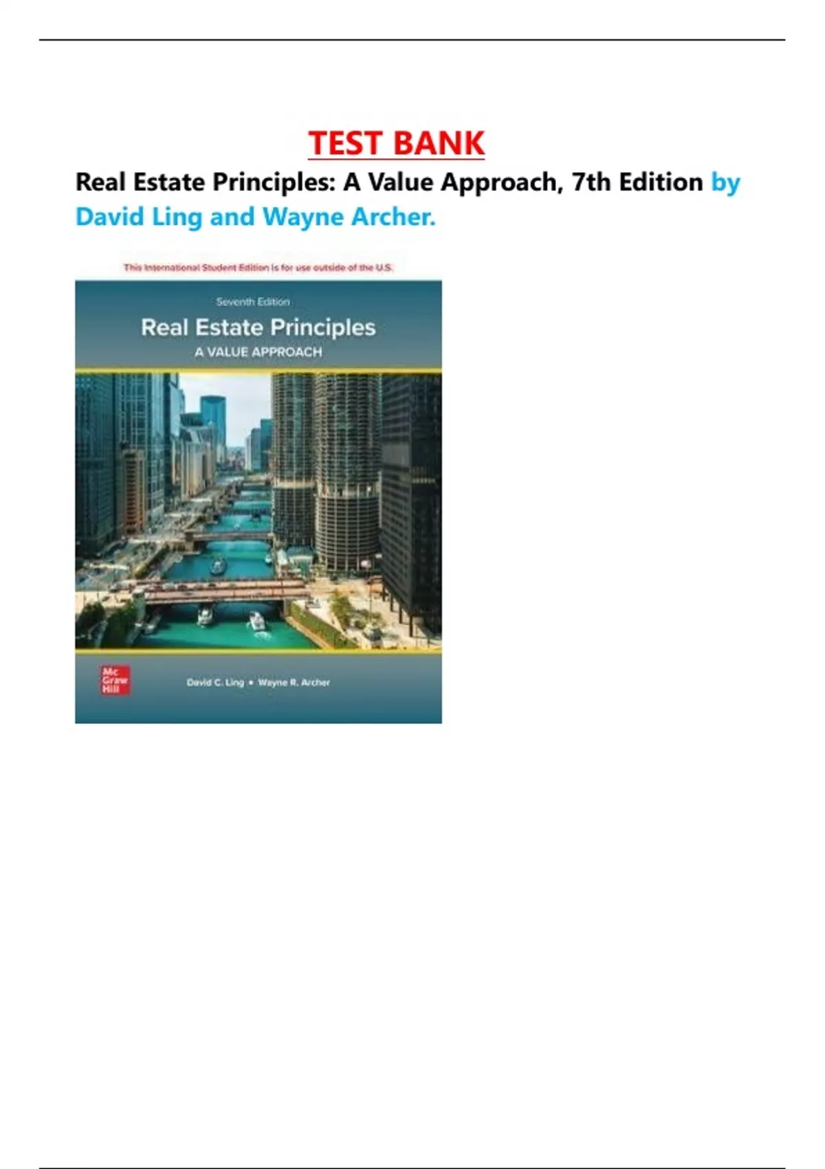 Test Bank for Real Estate Principles A Value Approach, 7th Edition by