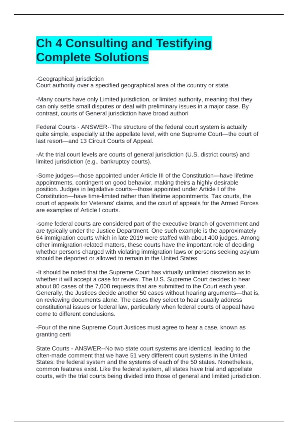 Testefying Ch 4 Consulting and Testifying Complete Solutions - Board Certified ...