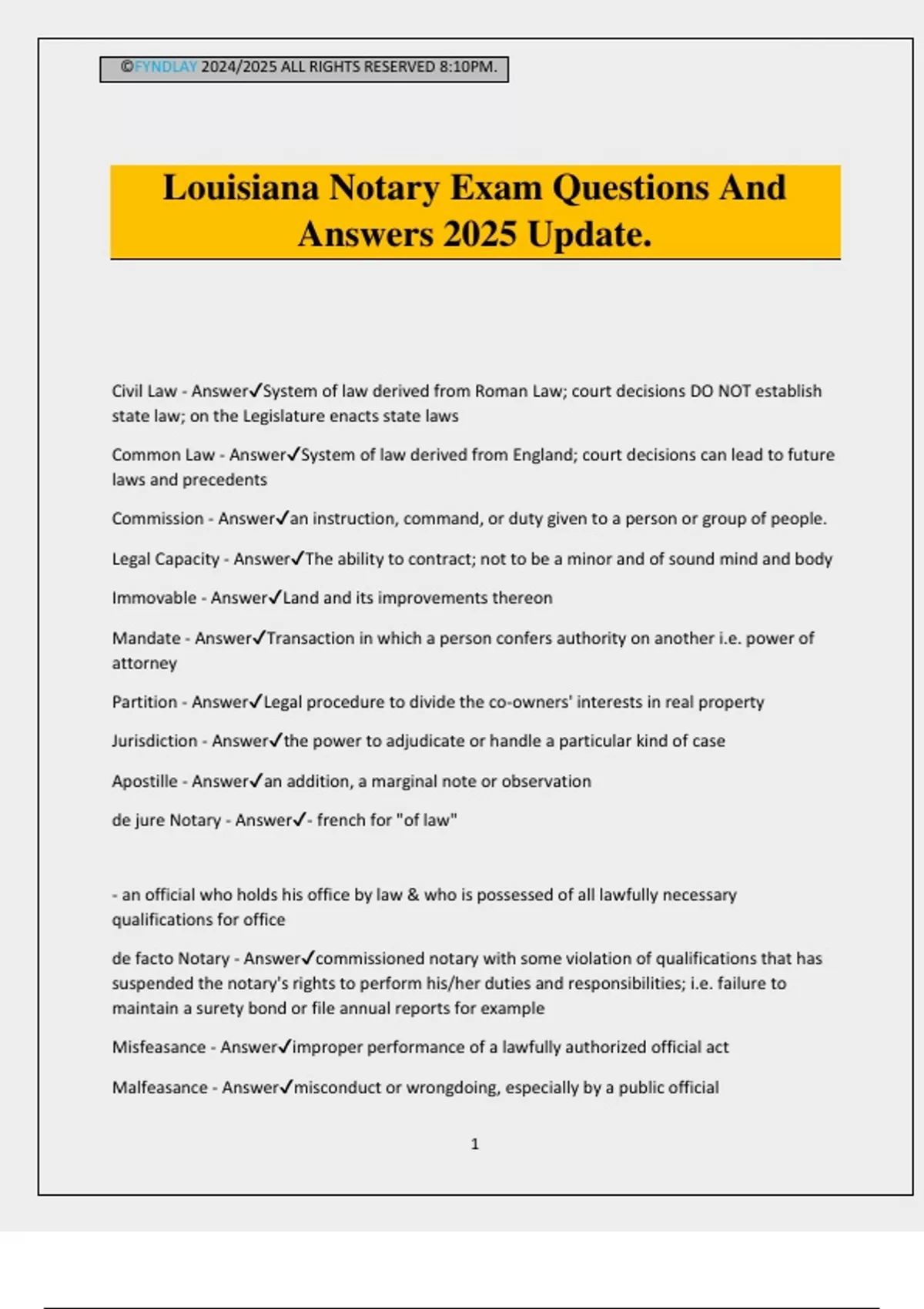 Louisiana Notary Exam Questions And Answers 2025 Update Louisiana