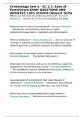 Criminology Unit 4 - AC 2&period;2&semi; Aims of Punishment EXAM QUESTIONS AND ANSWERS 100- SOLVED