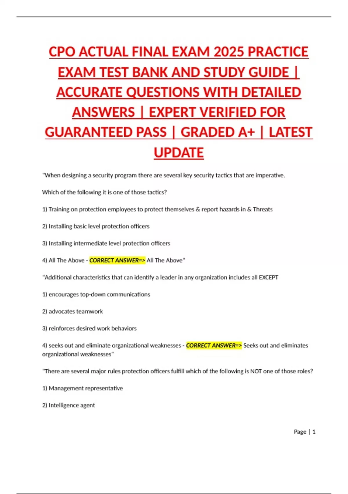 CPO ACTUAL FINAL EXAM 2025 PRACTICE EXAM TEST BANK AND STUDY GUIDE ...