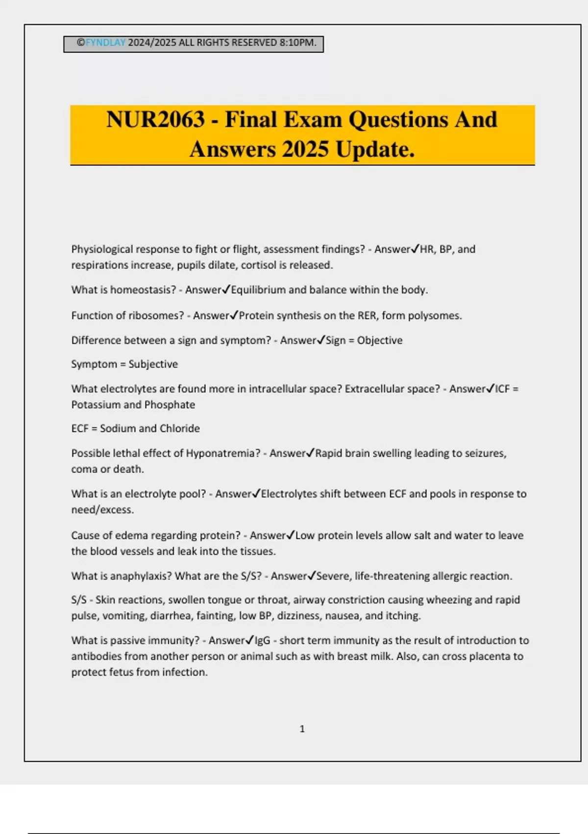 NUR2063 - Final Exam Questions And Answers 2025 Update. - NUR 2063 ...
