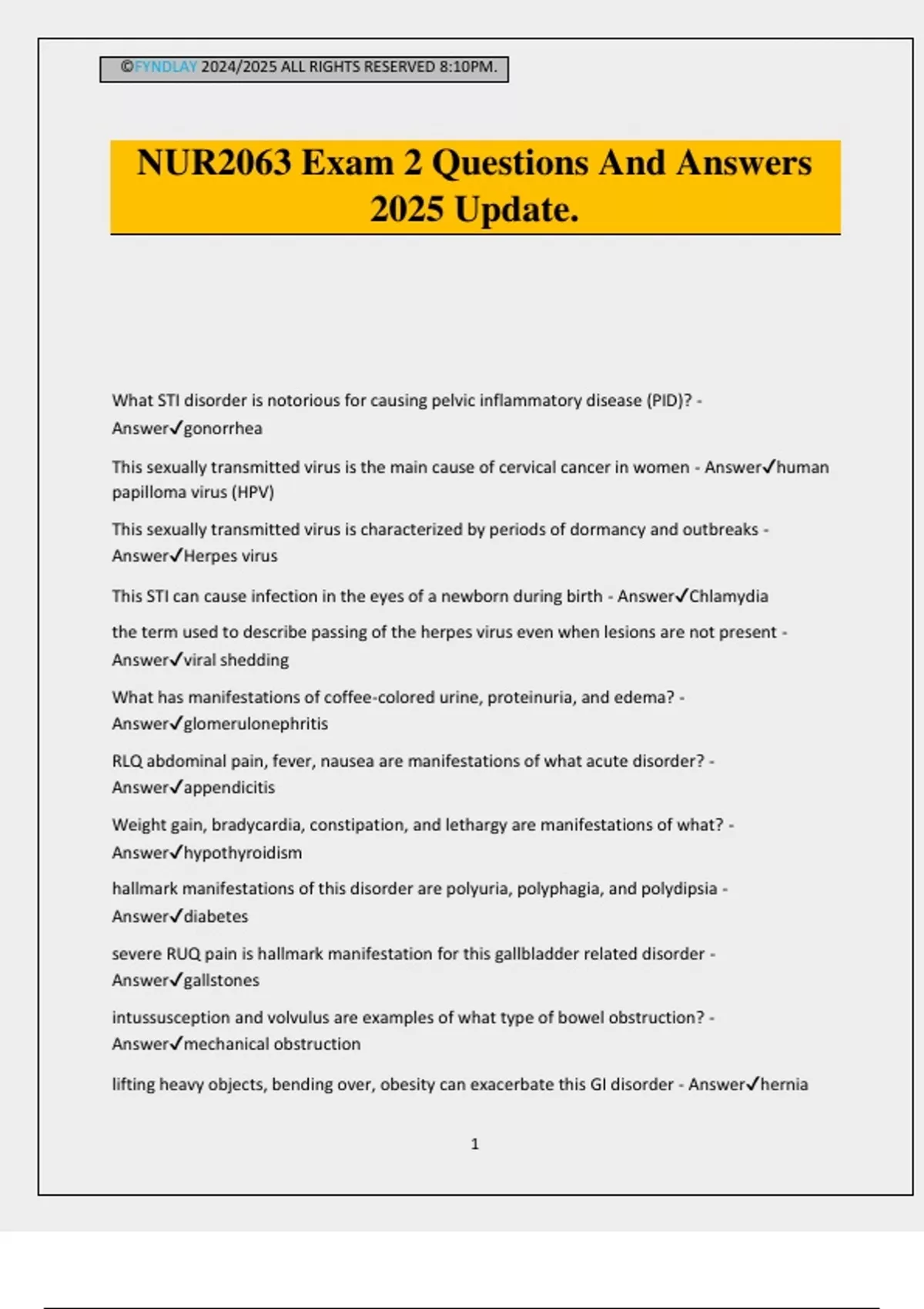 NUR2063 Exam 2 Questions And Answers 2025 Update. - NUR 2063 - Stuvia US