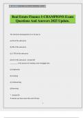 Real Estate Finance I-CHAMPIONS Exam Questions And Answers 2025 Update&period;