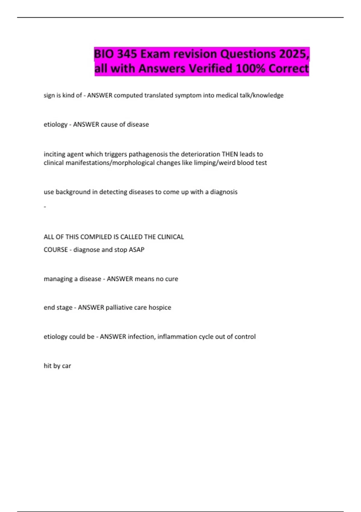 BIO 345 Exam revision Questions 2025, all with Answers Verified 100% ...