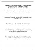 ASSISTED LIVING MEDICATION TRAINING EXAM QUESTIONS WITH CORRECT ANSWERS