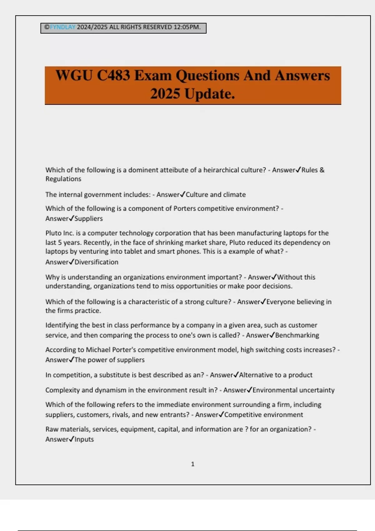 WGU C483 Exam Questions And Answers 2025 Update. - WGU C483 - Stuvia US