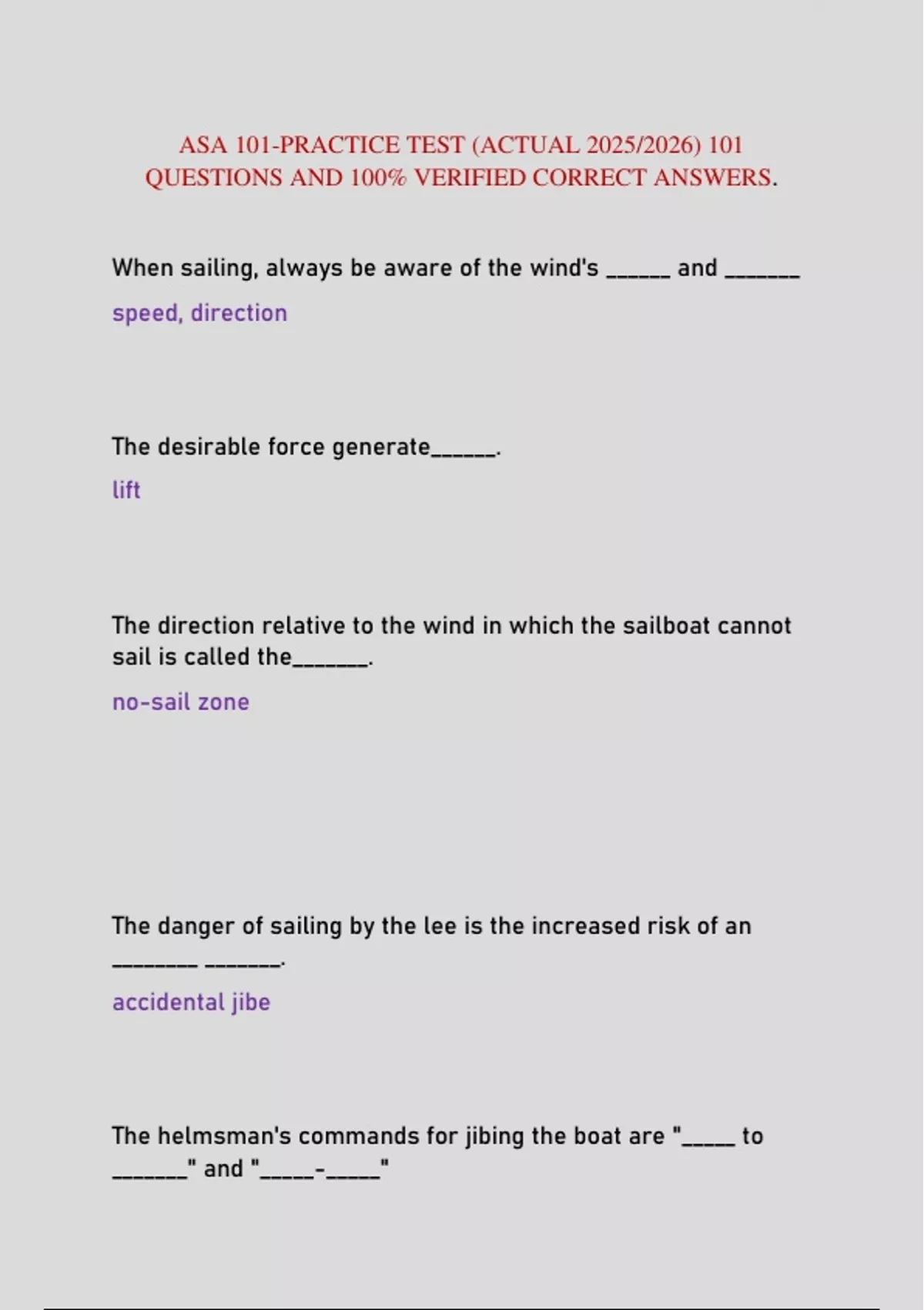 ASA 101-PRACTICE TEST (ACTUAL 2025/2026) 101 QUESTIONS AND 100% VERIFIED CORRECT ANSWERS - ASA ...