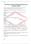 DAT Exam Study Guide Questions and Answers 2025