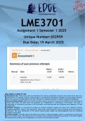 LME3701 Assignment 1 &lpar;ANSWERS&rpar; Semester 2 2025 - DISTINCTION GUARANTEED