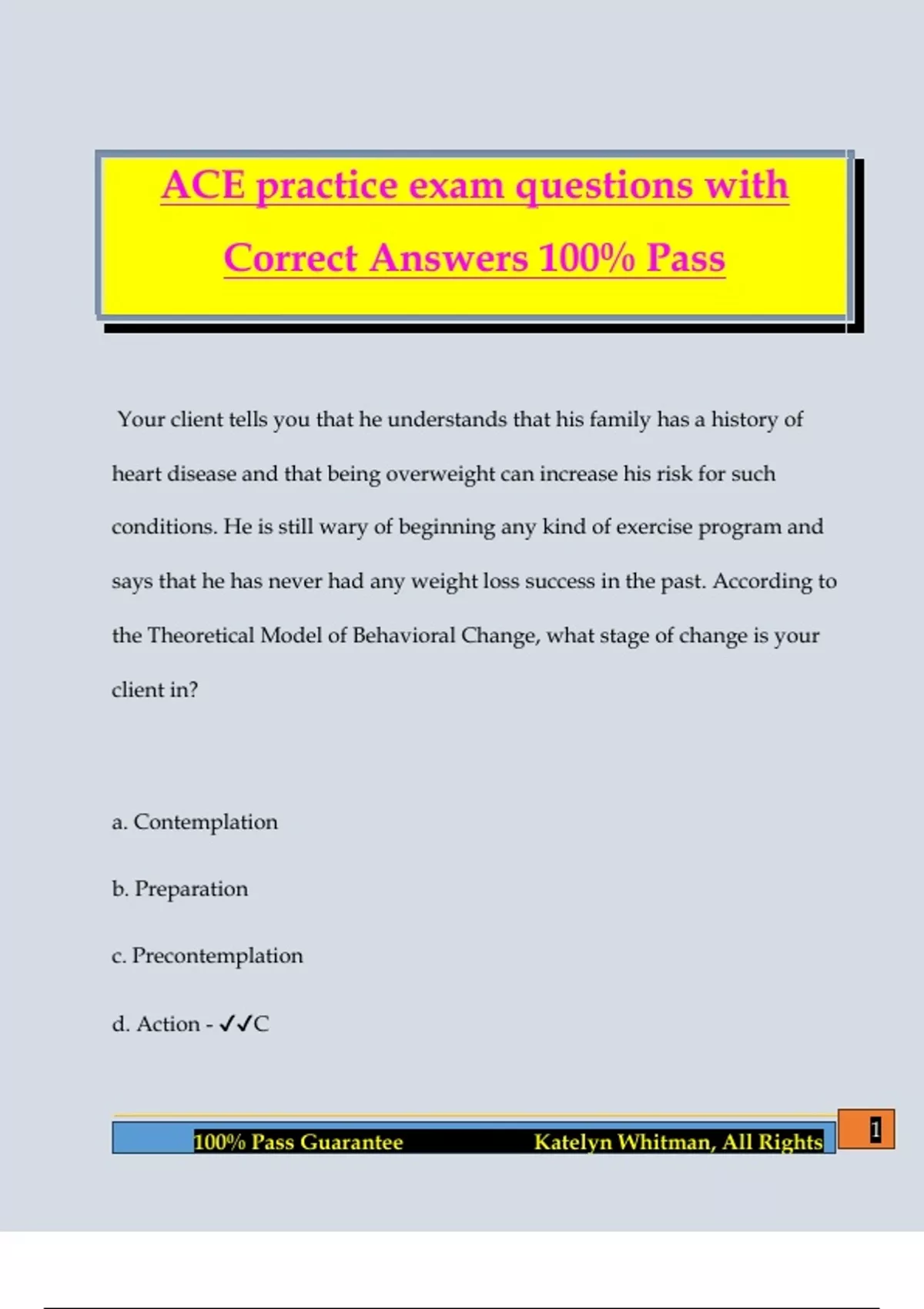ACE practice exam questions with Correct Answers 100% Pass - ACE ...