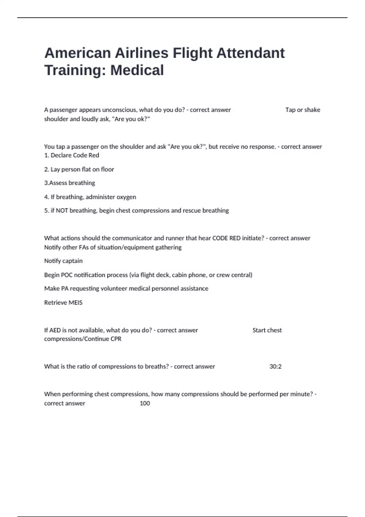 American Airlines Flight Attendant Training: Medical Exam Written ...