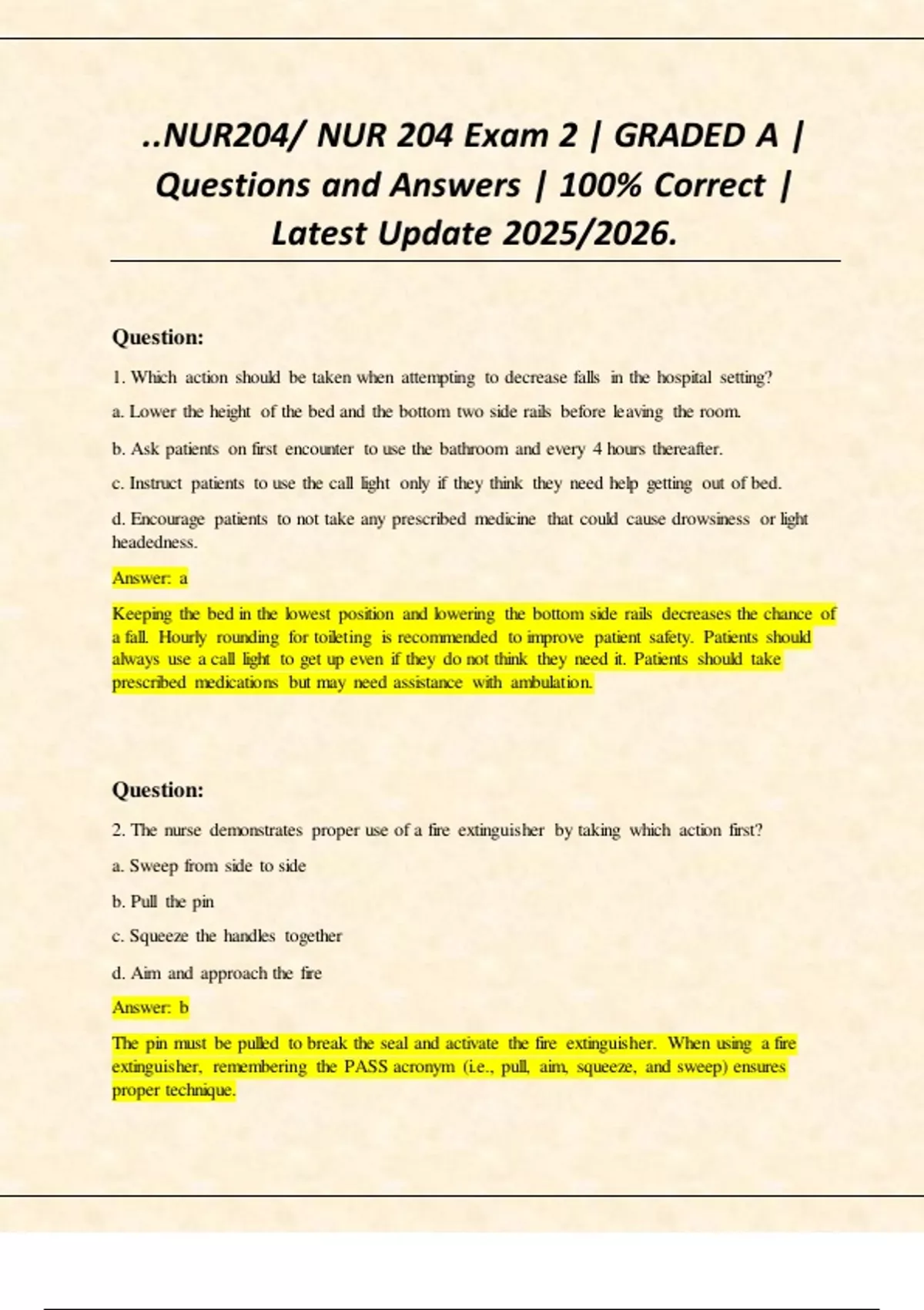 NUR204/ NUR 204 Exam 2 | GRADED A | Questions and Answers | 100% ...