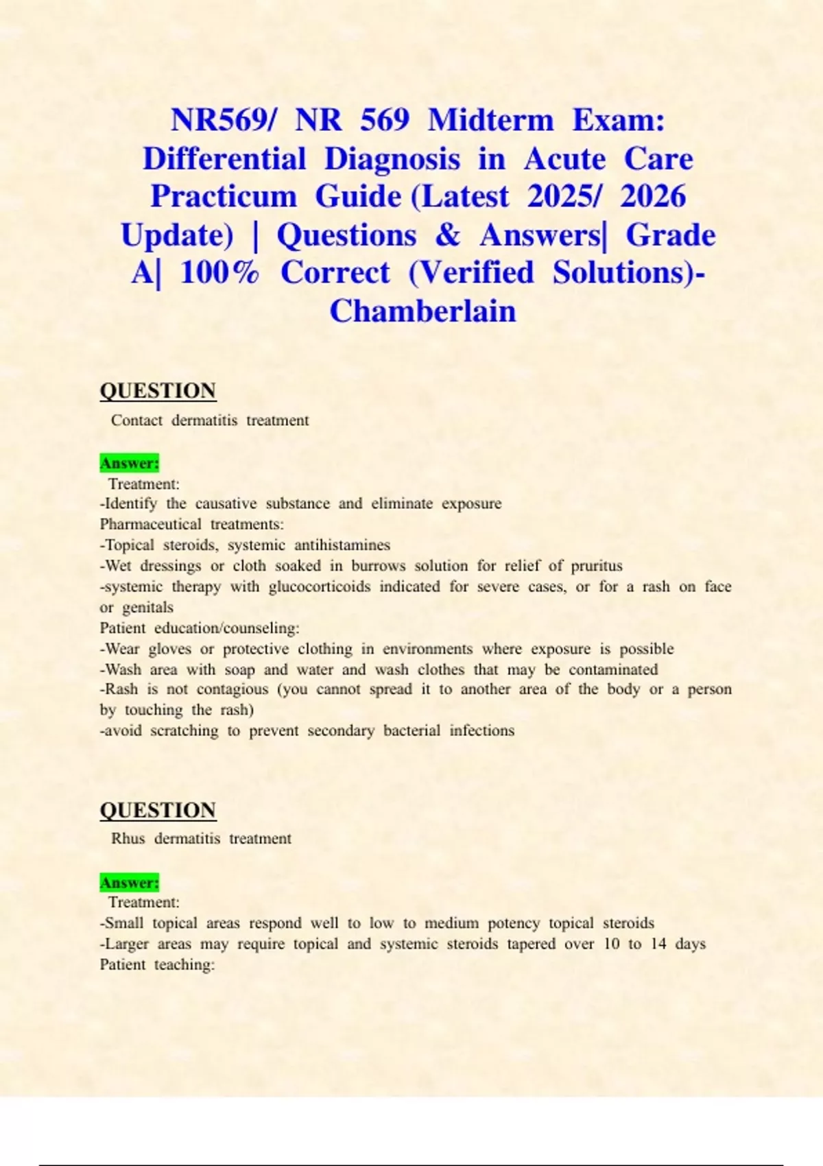 NR569/ NR 569 Midterm Exam: Differential Diagnosis in Acute Care ...
