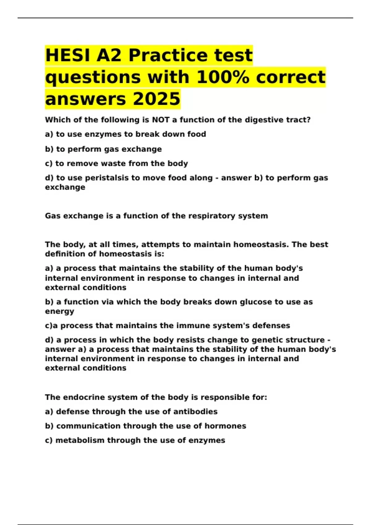 HESI A2 Practice test questions with 100- correct answers 2025. - Hesi ...