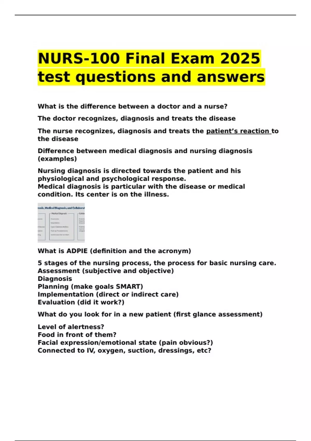 NURS-100 Final Exam 2025 test questions and answers - Nurs 100 - Stuvia US
