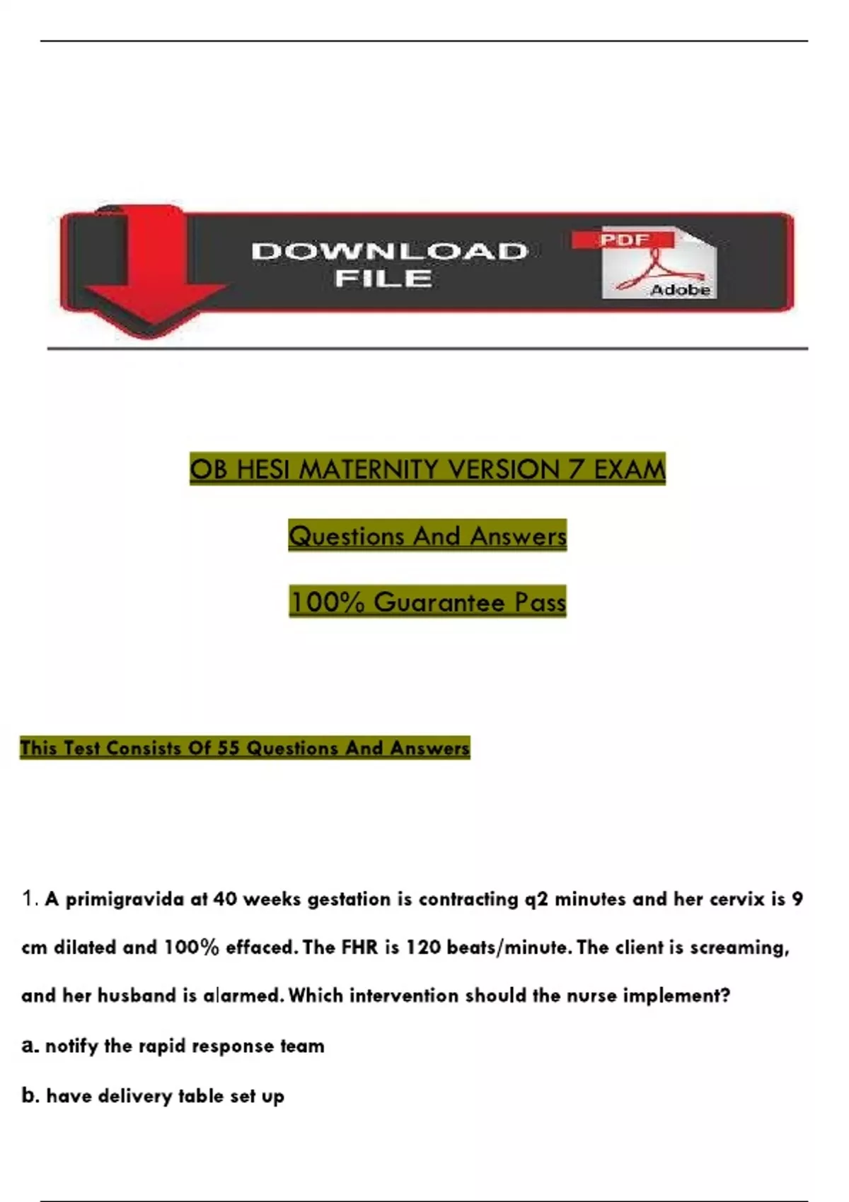 OB HESI MATERNITY VERSION 7 EXAM Questions And Answers 100% Guarantee ...