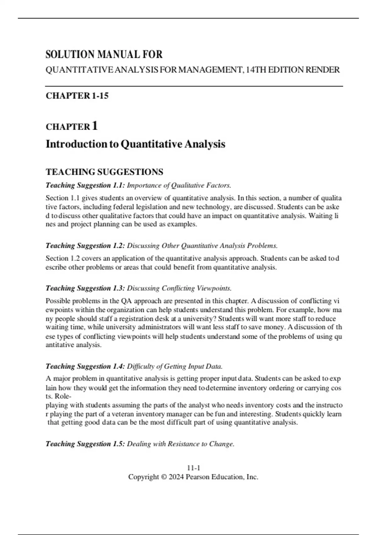Solutions for Quantitative Analysis for Management, 14th edition by ...
