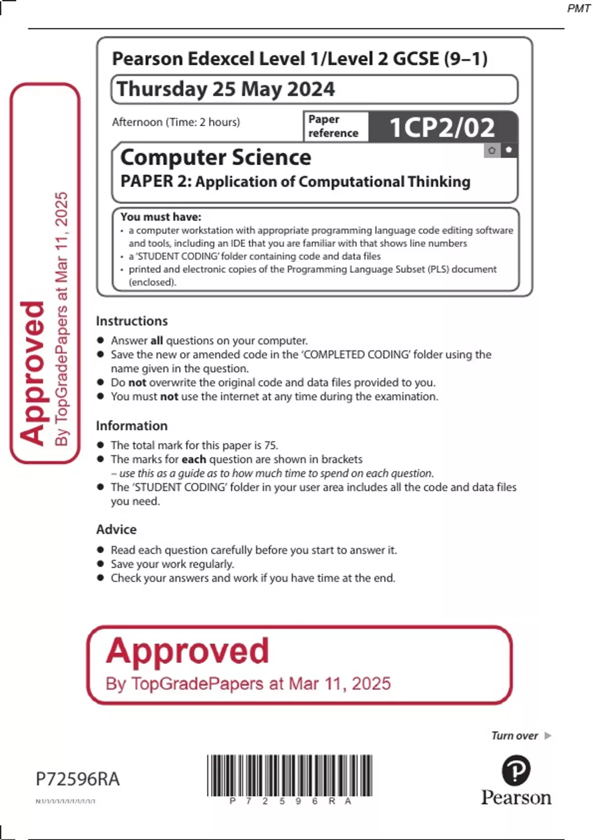 Pearson Edexcel Level 1/Level 2 GCSE (9–1) (Time: 2 hours) 1CP2/02 ...