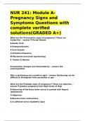 NUR 241 Module A- Pregnancy Signs and Symptoms Questions with complete verified solutions