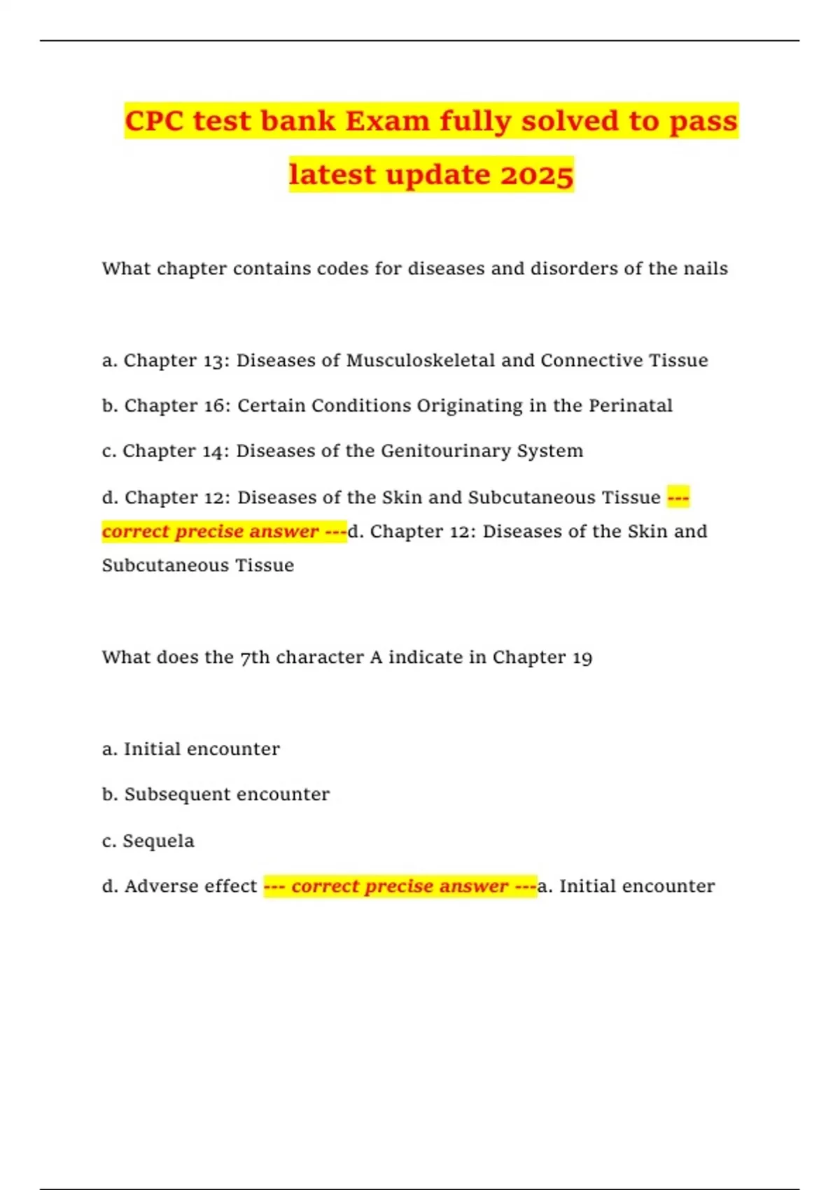 CPC test bank Exam fully solved to pass latest update 2025 - CPC ...