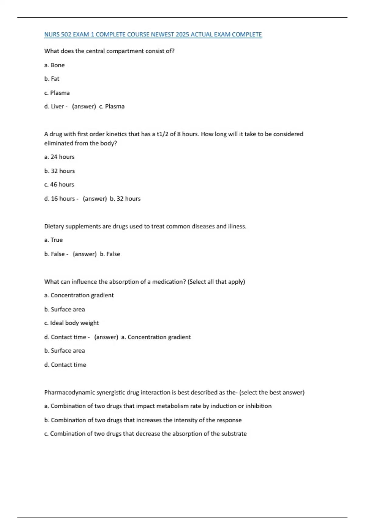 NURS 502 EXAM 1,2,3 AND FINAL COMPLETE COURSE NEWEST 2025 ACTUAL EXAM ...