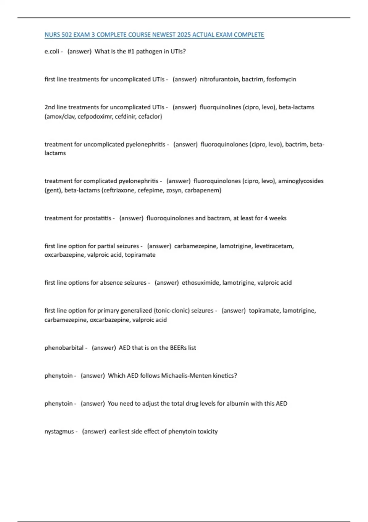 NURS 502 EXAM 1,2,3 AND FINAL COMPLETE COURSE NEWEST 2025 ACTUAL EXAM ...