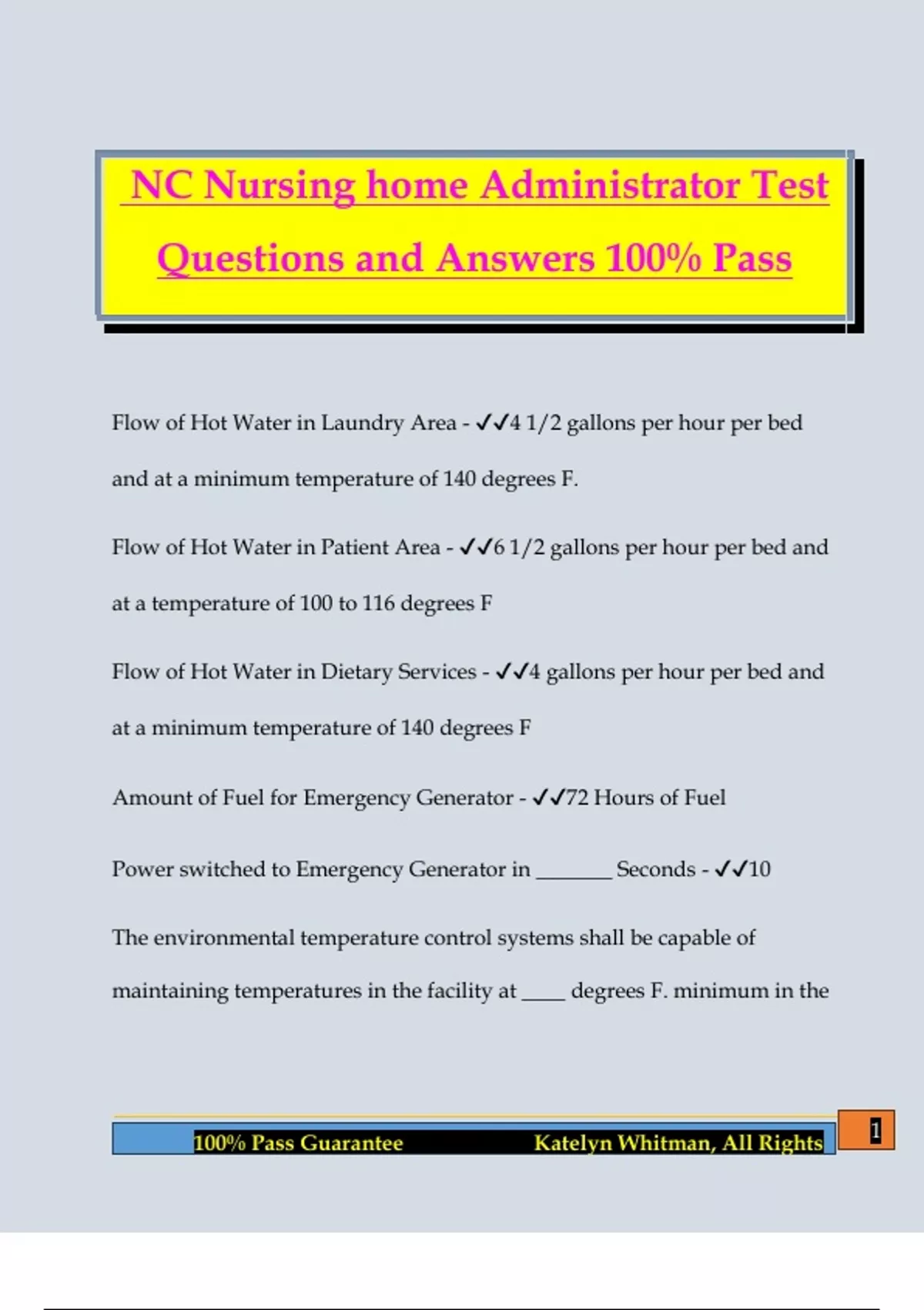 NC Nursing home Administrator Test Questions and Answers 100% Pass ...