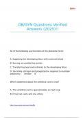OB-GYN Questions Verified Answers &lpar;2025&rpar;&excl;&excl;