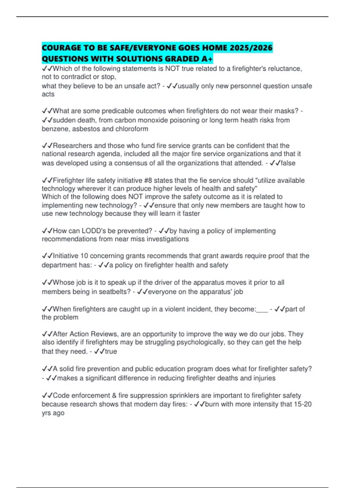COURAGE TO BE SAFE/EVERYONE GOES HOME 2025/2026 QUESTIONS WITH SOLUTIONS GRADED A+ - COURAGE ...