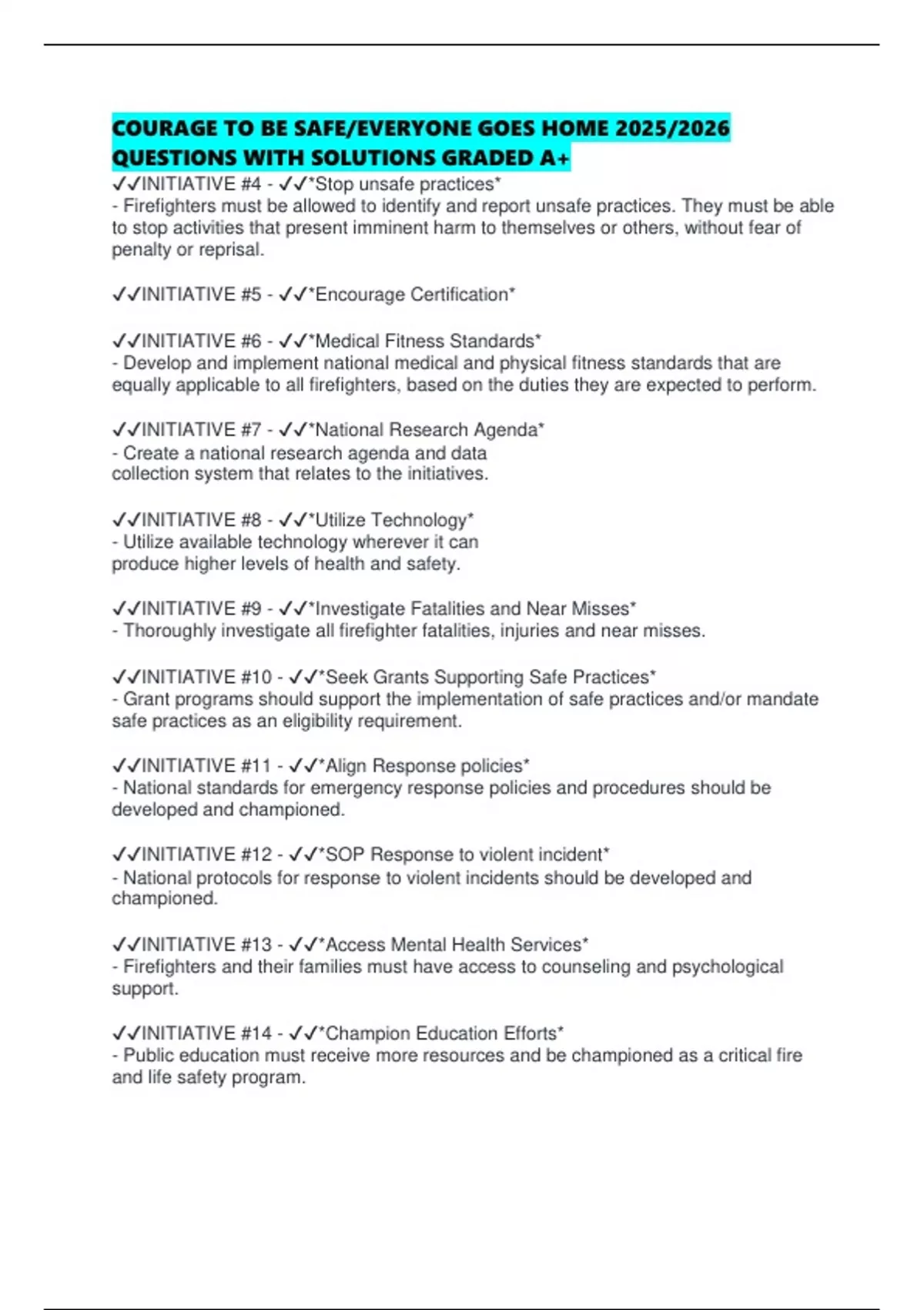 COURAGE TO BE SAFE/EVERYONE GOES HOME 2025/2026 QUESTIONS WITH SOLUTIONS GRADED A+ - COURAGE ...